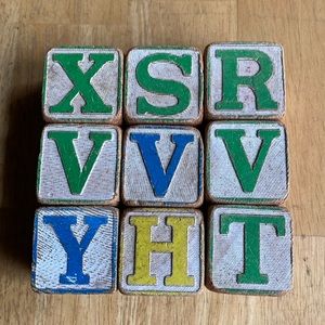 Antique Vintage Wooden Alphabet educ. Rustic Toy, 9 pieces, 1,5” PARTS ONLY